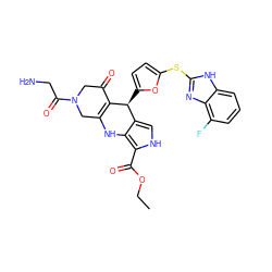 CCOC(=O)c1[nH]cc2c1NC1=C(C(=O)CN(C(=O)CN)C1)[C@H]2c1ccc(Sc2nc3c(F)cccc3[nH]2)o1 ZINC000299851167