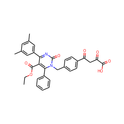 CCOC(=O)c1c(-c2cc(C)cc(C)c2)nc(=O)n(Cc2ccc(C(=O)CC(=O)C(=O)O)cc2)c1-c1ccccc1 ZINC000653748851