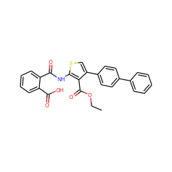 CCOC(=O)c1c(-c2ccc(-c3ccccc3)cc2)csc1NC(=O)c1ccccc1C(=O)O ZINC000002277650