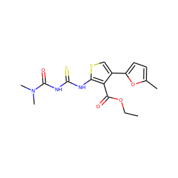 CCOC(=O)c1c(-c2ccc(C)o2)csc1NC(=S)NC(=O)N(C)C ZINC000001061049