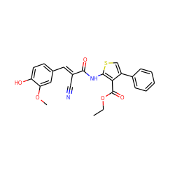 CCOC(=O)c1c(-c2ccccc2)csc1NC(=O)/C(C#N)=C/c1ccc(O)c(OC)c1 ZINC000001453716