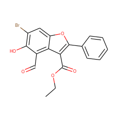 CCOC(=O)c1c(-c2ccccc2)oc2cc(Br)c(O)c(C=O)c12 ZINC000001155562