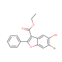 CCOC(=O)c1c(-c2ccccc2)oc2cc(Br)c(O)cc12 ZINC000000623746