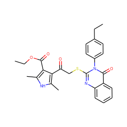 CCOC(=O)c1c(C)[nH]c(C)c1C(=O)CSc1nc2ccccc2c(=O)n1-c1ccc(CC)cc1 ZINC000003303490