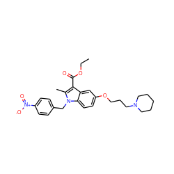 CCOC(=O)c1c(C)n(Cc2ccc([N+](=O)[O-])cc2)c2ccc(OCCCN3CCCCC3)cc12 ZINC000653730499