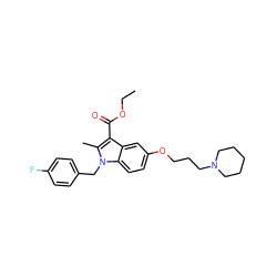 CCOC(=O)c1c(C)n(Cc2ccc(F)cc2)c2ccc(OCCCN3CCCCC3)cc12 ZINC000653738969