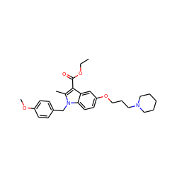 CCOC(=O)c1c(C)n(Cc2ccc(OC)cc2)c2ccc(OCCCN3CCCCC3)cc12 ZINC000653737523