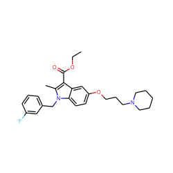 CCOC(=O)c1c(C)n(Cc2cccc(F)c2)c2ccc(OCCCN3CCCCC3)cc12 ZINC000653738959