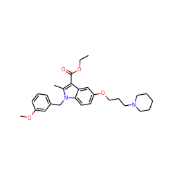 CCOC(=O)c1c(C)n(Cc2cccc(OC)c2)c2ccc(OCCCN3CCCCC3)cc12 ZINC000653737539