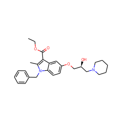 CCOC(=O)c1c(C)n(Cc2ccccc2)c2ccc(OC[C@@H](O)CN3CCCCC3)cc12 ZINC000009444129