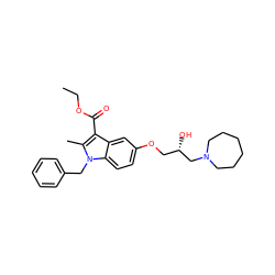 CCOC(=O)c1c(C)n(Cc2ccccc2)c2ccc(OC[C@H](O)CN3CCCCCC3)cc12 ZINC000008396990