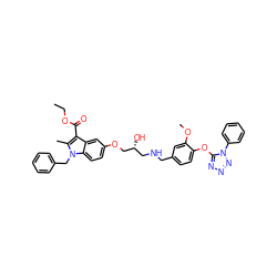 CCOC(=O)c1c(C)n(Cc2ccccc2)c2ccc(OC[C@H](O)CNCc3ccc(Oc4nnnn4-c4ccccc4)c(OC)c3)cc12 ZINC001772623373