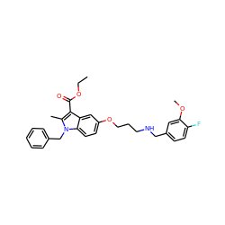 CCOC(=O)c1c(C)n(Cc2ccccc2)c2ccc(OCCCNCc3ccc(F)c(OC)c3)cc12 ZINC001772570130