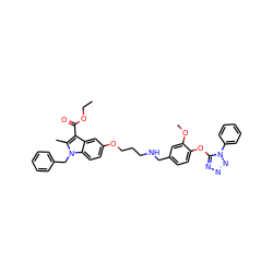 CCOC(=O)c1c(C)n(Cc2ccccc2)c2ccc(OCCCNCc3ccc(Oc4nnnn4-c4ccccc4)c(OC)c3)cc12 ZINC001772597047