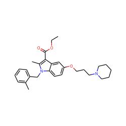 CCOC(=O)c1c(C)n(Cc2ccccc2C)c2ccc(OCCCN3CCCCC3)cc12 ZINC000653720503