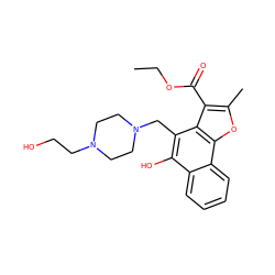 CCOC(=O)c1c(C)oc2c1c(CN1CCN(CCO)CC1)c(O)c1ccccc12 ZINC000019371450