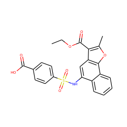 CCOC(=O)c1c(C)oc2c1cc(NS(=O)(=O)c1ccc(C(=O)O)cc1)c1ccccc12 ZINC000008439334