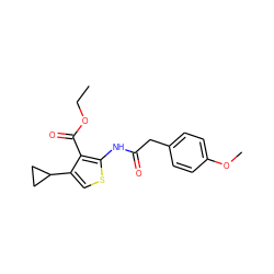 CCOC(=O)c1c(C2CC2)csc1NC(=O)Cc1ccc(OC)cc1 ZINC000014687377