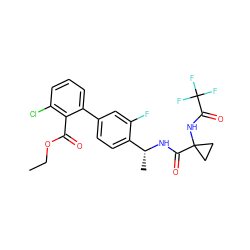 CCOC(=O)c1c(Cl)cccc1-c1ccc([C@@H](C)NC(=O)C2(NC(=O)C(F)(F)F)CC2)c(F)c1 ZINC000035090737