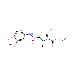 CCOC(=O)c1c(N)sc(C(=O)Nc2ccc3c(c2)OCO3)c1C ZINC000000379091