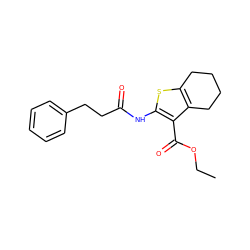 CCOC(=O)c1c(NC(=O)CCc2ccccc2)sc2c1CCCC2 ZINC000000822250