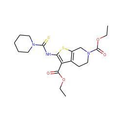 CCOC(=O)c1c(NC(=S)N2CCCCC2)sc2c1CCN(C(=O)OCC)C2 ZINC000013658517