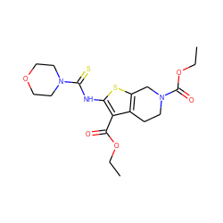 CCOC(=O)c1c(NC(=S)N2CCOCC2)sc2c1CCN(C(=O)OCC)C2 ZINC000013658520