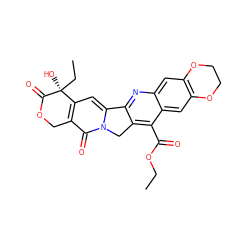 CCOC(=O)c1c2c(nc3cc4c(cc13)OCCO4)-c1cc3c(c(=O)n1C2)COC(=O)[C@@]3(O)CC ZINC000013740625