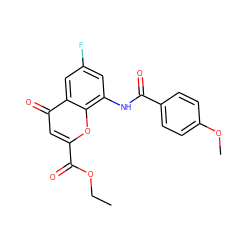 CCOC(=O)c1cc(=O)c2cc(F)cc(NC(=O)c3ccc(OC)cc3)c2o1 ZINC000096271909