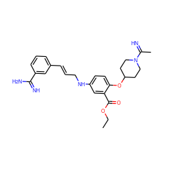 CCOC(=O)c1cc(NC/C=C/c2cccc(C(=N)N)c2)ccc1OC1CCN(C(C)=N)CC1 ZINC000013441112