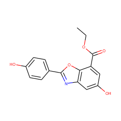 CCOC(=O)c1cc(O)cc2nc(-c3ccc(O)cc3)oc12 ZINC000013583669