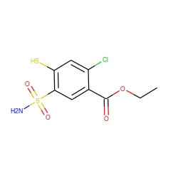 CCOC(=O)c1cc(S(N)(=O)=O)c(S)cc1Cl ZINC000034799863