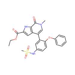 CCOC(=O)c1cc2c(-c3cc(NS(C)(=O)=O)ccc3Oc3ccccc3)cn(C)c(=O)c2[nH]1 ZINC000146682912