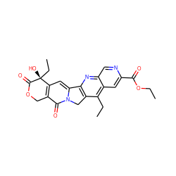 CCOC(=O)c1cc2c(CC)c3c(nc2cn1)-c1cc2c(c(=O)n1C3)COC(=O)[C@]2(O)CC ZINC000013740839