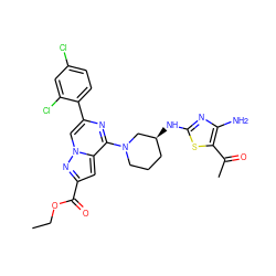 CCOC(=O)c1cc2c(N3CCC[C@H](Nc4nc(N)c(C(C)=O)s4)C3)nc(-c3ccc(Cl)cc3Cl)cn2n1 ZINC000043201673