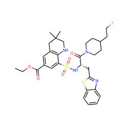 CCOC(=O)c1cc2c(c(S(=O)(=O)N[C@@H](Cc3nc4ccccc4s3)C(=O)N3CCC(CCF)CC3)c1)NCC(C)(C)C2 ZINC000029339175