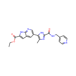 CCOC(=O)c1cc2cc(-c3[nH]c(C(=O)NCc4ccncc4)nc3C)cnc2[nH]1 ZINC000115830725