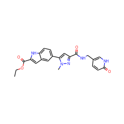 CCOC(=O)c1cc2cc(-c3cc(C(=O)NCc4ccc(=O)[nH]c4)nn3C)ccc2[nH]1 ZINC000082156773