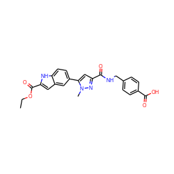 CCOC(=O)c1cc2cc(-c3cc(C(=O)NCc4ccc(C(=O)O)cc4)nn3C)ccc2[nH]1 ZINC000082156775