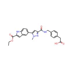 CCOC(=O)c1cc2cc(-c3cc(C(=O)NCc4ccc(CC(=O)O)cc4)nn3C)ccc2[nH]1 ZINC000073163090