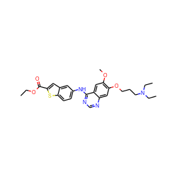 CCOC(=O)c1cc2cc(Nc3ncnc4cc(OCCCN(CC)CC)c(OC)cc34)ccc2s1 ZINC000049807668