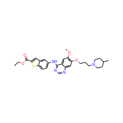 CCOC(=O)c1cc2cc(Nc3ncnc4cc(OCCCN5CCC(C)CC5)c(OC)cc34)ccc2s1 ZINC000049803040