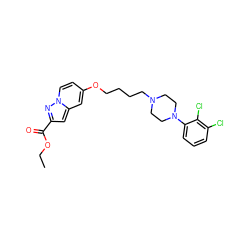 CCOC(=O)c1cc2cc(OCCCCN3CCN(c4cccc(Cl)c4Cl)CC3)ccn2n1 ZINC000169349765