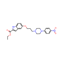 CCOC(=O)c1cc2cc(OCCCN3CCN(c4ccc([N+](=O)[O-])cc4)CC3)ccc2[nH]1 ZINC000045253679