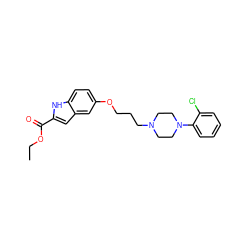 CCOC(=O)c1cc2cc(OCCCN3CCN(c4ccccc4Cl)CC3)ccc2[nH]1 ZINC000045334419