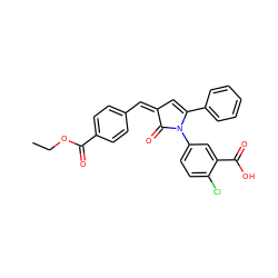 CCOC(=O)c1ccc(/C=C2/C=C(c3ccccc3)N(c3ccc(Cl)c(C(=O)O)c3)C2=O)cc1 ZINC000008425400