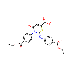 CCOC(=O)c1ccc(/N=c2\sc(C(=O)OC)cc(=O)n2-c2ccc(C(=O)OCC)cc2)cc1 ZINC000100163892