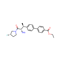 CCOC(=O)c1ccc(-c2ccc([C@H](C)[C@H](N)C(=O)N3CC[C@H](F)C3)cc2)cc1 ZINC000014948222