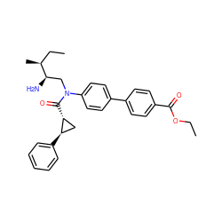 CCOC(=O)c1ccc(-c2ccc(N(C[C@@H](N)[C@@H](C)CC)C(=O)[C@@H]3C[C@H]3c3ccccc3)cc2)cc1 ZINC000299860385