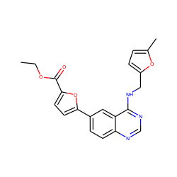 CCOC(=O)c1ccc(-c2ccc3ncnc(NCc4ccc(C)o4)c3c2)o1 ZINC000064497663